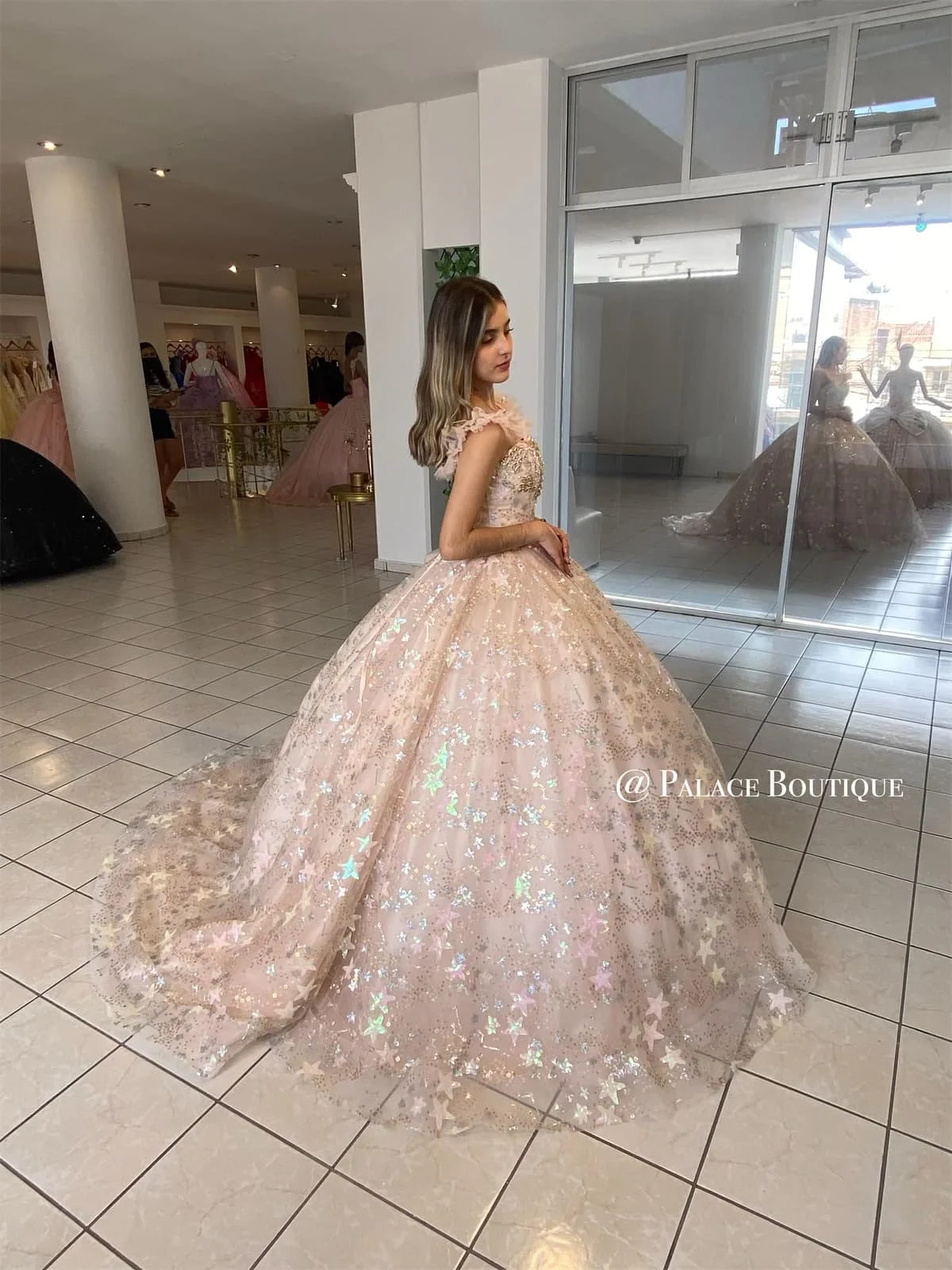 Robes de Quinceanera Star rose blush à lacets, appliques hors de l'initiative, robe de Rh, tenue de soirée de Rh, robe Sweet 16, robe éducative, 2022