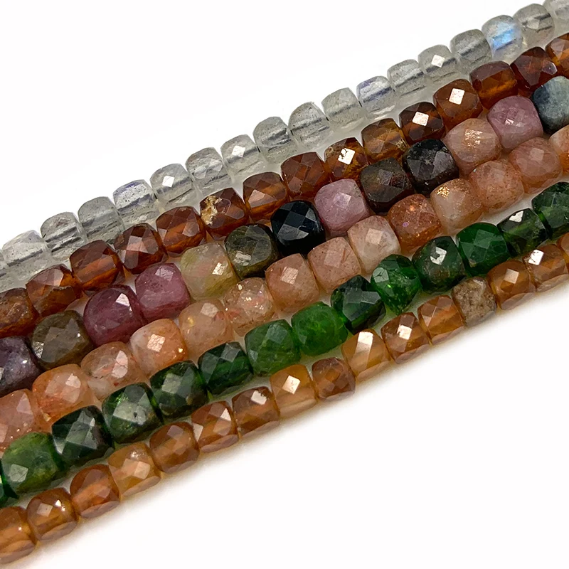 Natural Labradorite Garnet Diopsides Prehnites Tourmaline Sunstone Beads Faceted Cube DIY Loose Beads For Jewelry Making Beads