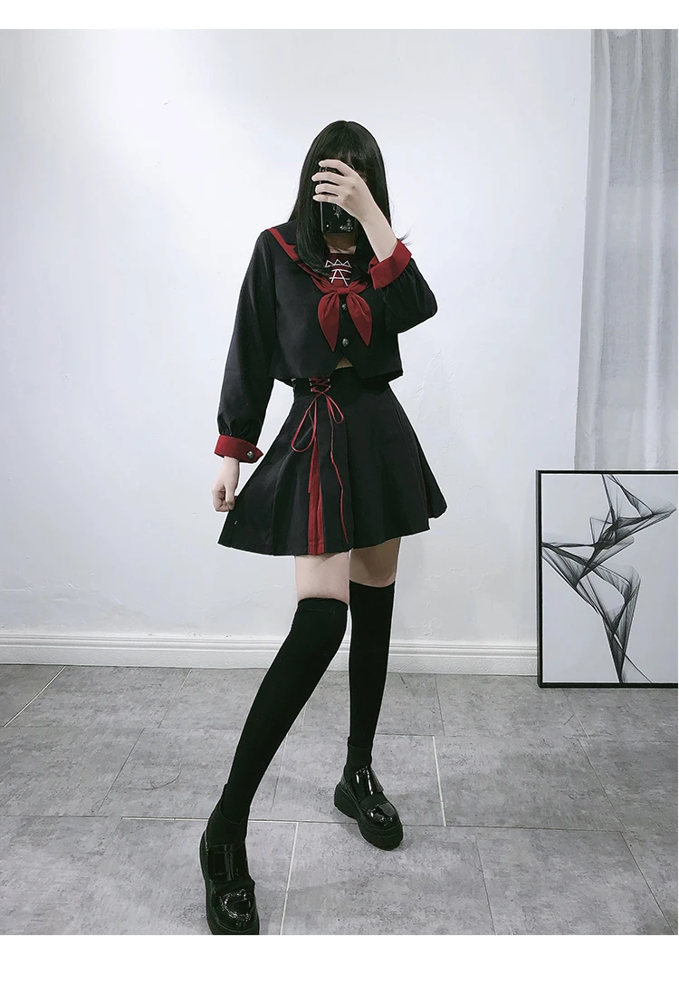 Nero jk uniforme Vestito Da Marinaio Usura della Scuola Delle Donne di Scuola Uniforme Morbido Punk Lolita Magia Front Halloween costumi Di Moda