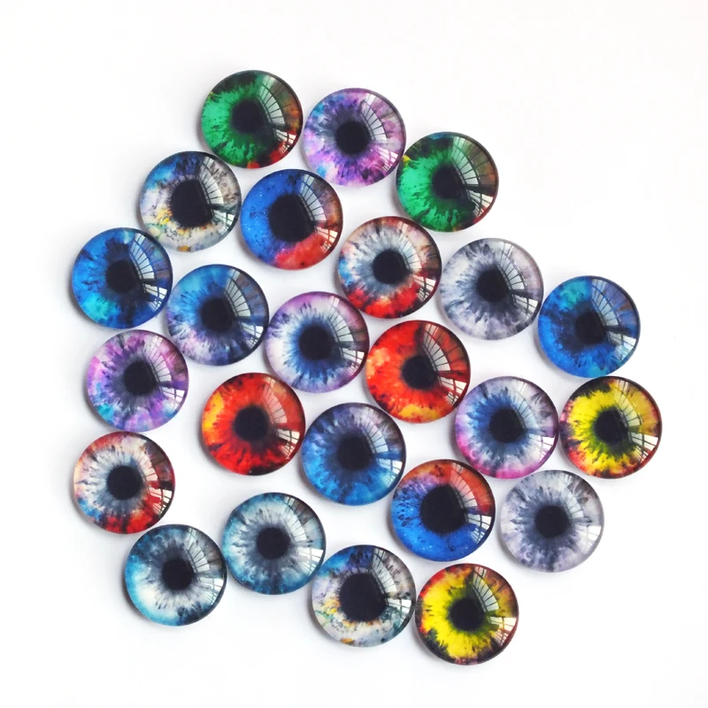 20pcs 8-20mm Mixed with Glass Doll Eyes Round In Paris Dragon Eyes Glass Cabochon Flatback Photo Cameo DIY Accessories