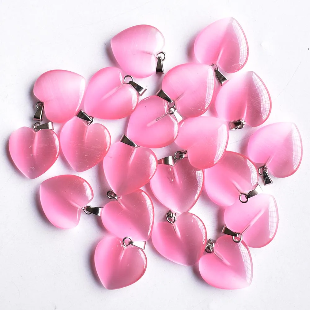 Wholesale Fashion good quality cat\'s eye stone pink heart shape pendants 20mm for DIY jewelry making free shipping