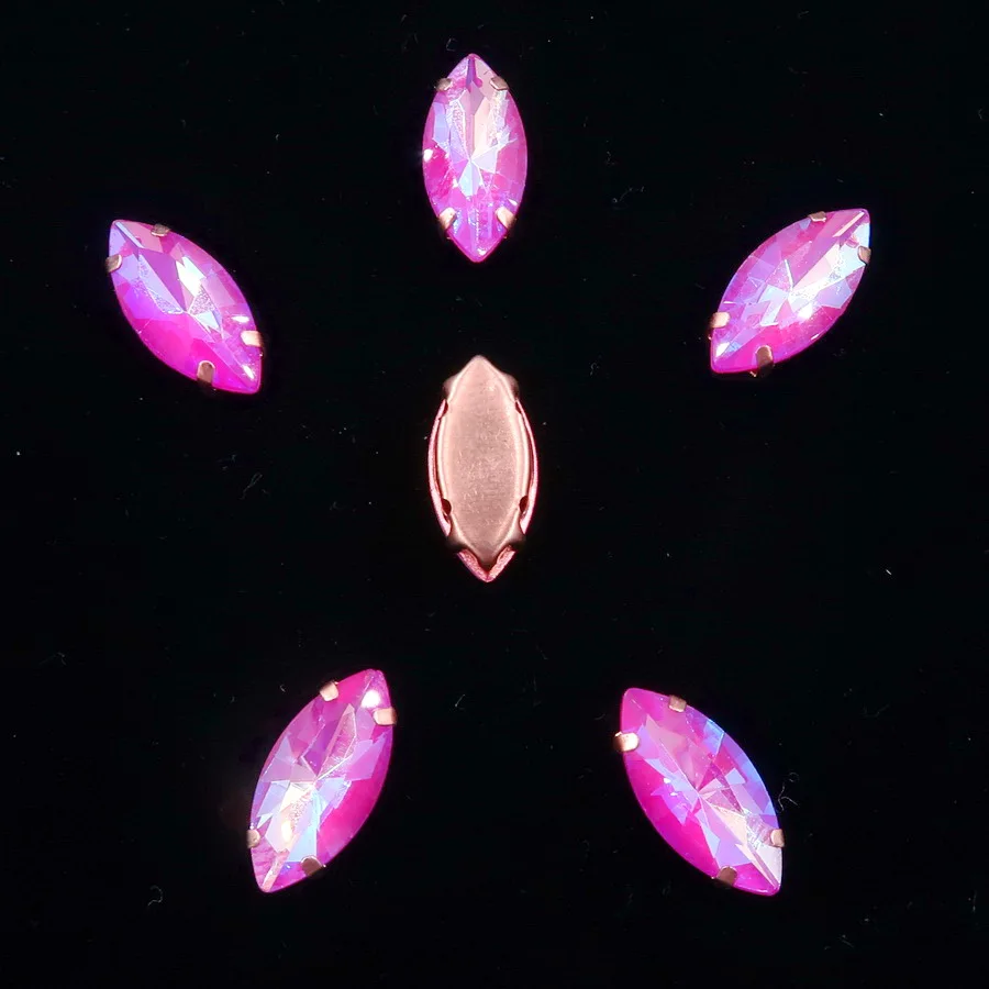 Navette-förmige Goldkrallenfassungen, 20 Stück, Regenbogenfarbene Glaskristalle, 7*15mm, zum Aufnähen, Pferdeaugen-Kristalle, für Taschen, DIY-Besatz – Detail 8