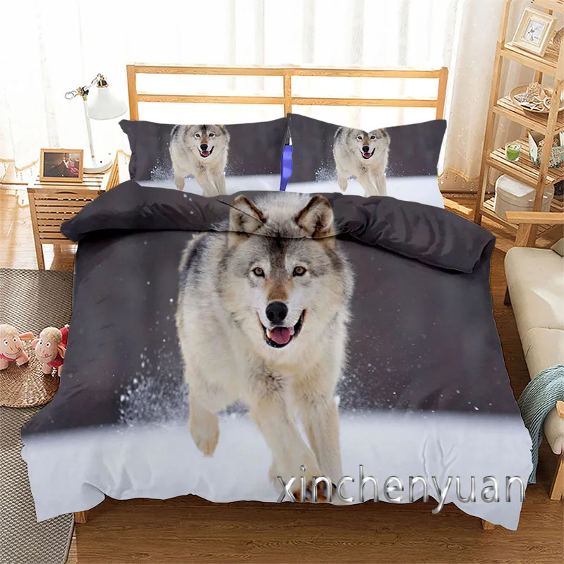 Animal Wolf Funny 3D Printed Duvet Cover Set Twin Full Queen King Size Bedding Set Bed Linens Bedclothes for Young B01