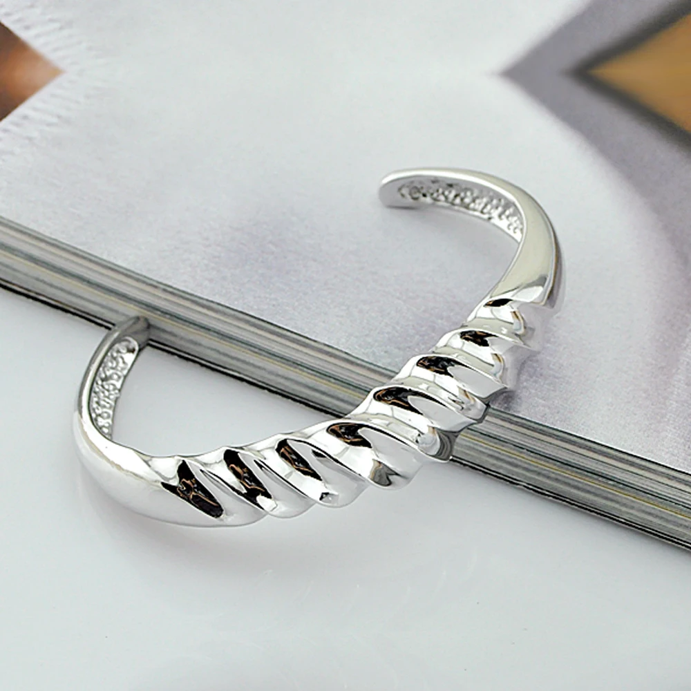 

Minimalist Plain Cuff Bangle 925 Sterling Silver Smooth Wristband Classic Fashion Fine Jewelry Accessories Gift for Women
