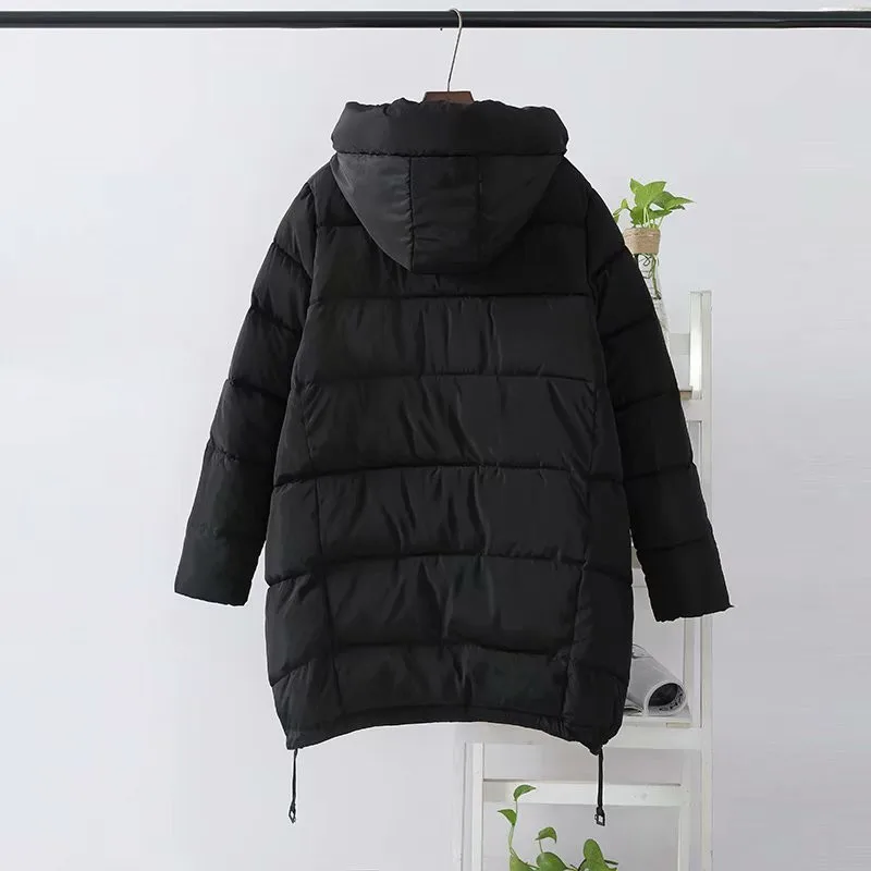 Plus Size Winter Padded Jacket For Women 5XL Long Sleeve Mid-Length Thick Cotton Interlayer Large Size High Quality Casual Coat