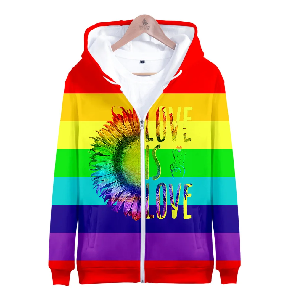 Fashion Pride LGBT Clothes Love Wins Lesbian Rainbow Design Zipper Hoodies Sweatshirt Women/Men High Quality Hooded Streetwear