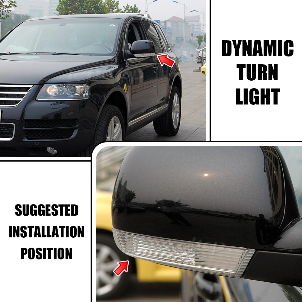 For VW Volkswagen Touareg 1 MK1 7L 2002 2003 2004 2005 2006 Dynamic LED Side Mirror Light Sequential Blinker Indicator Lamps