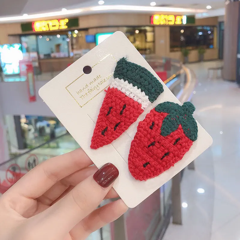 2019 Winter Girls Handmade Knitting Cute Flower Fresh Fruit Hairpins Children Lovely Hair Clips Barrettes Kids Hair Accessories image 3