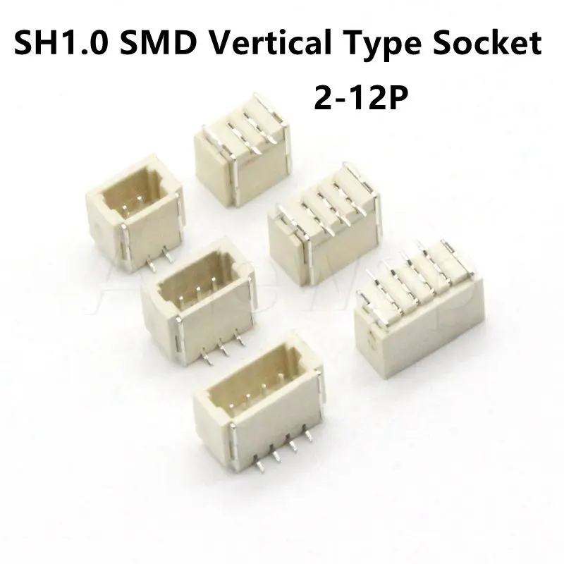 10PCS JST SH1.0 Connector SMD Vertical Type Socket Top Entry Wire-to-Board Receptacle 1.0MM pitch 2P 3P 4P 5P 6P 7P 8P 10P-12P