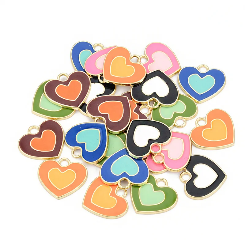 

50PCS Double Colorful Heart Yinyang Tai Chi Round Dripping Oil Charms For DIY Bracelet Jewelry Making Handmade Accessories