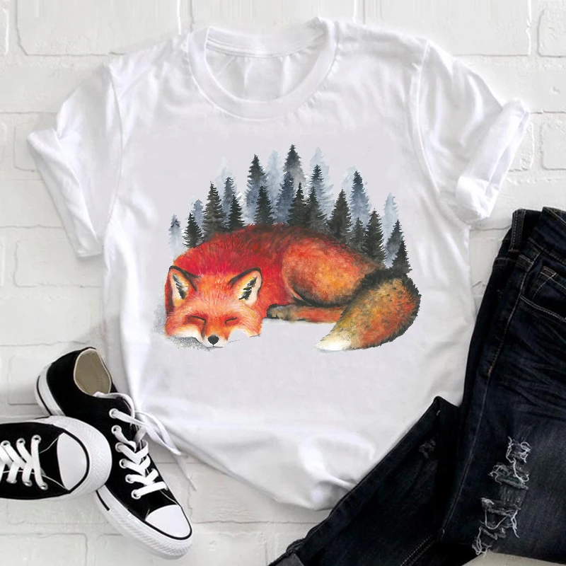 Woman tshirts kawaii fox Graphic t shirt Fashion Tops Female Tees O-neck Short Sleeve Femme Summer T-shirt Ladies  3XL