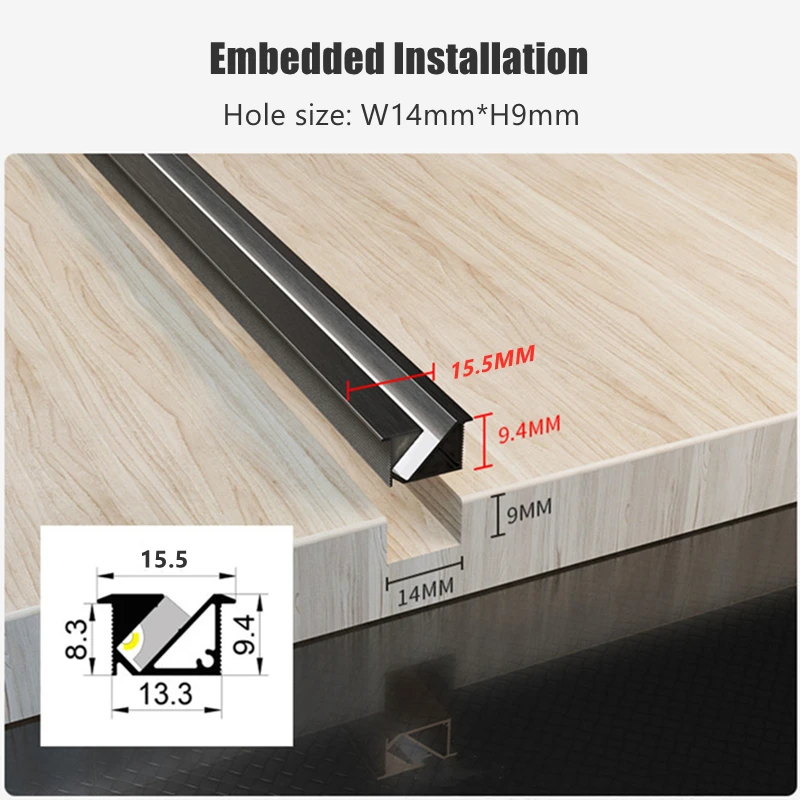 Recessed LED Under Cabinet Lamp 45 Degree Oblique Lighting Mini Thin Hidden Embedded Layer Shelf Aluminum Profile Hard Bar Light