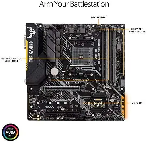 Imagem -02 - Asus Tuf B450m-plus Gaming Amd Ryzen Am4 Ddr4 Hdmi Dvi-d M.2 Matx Placa-mãe