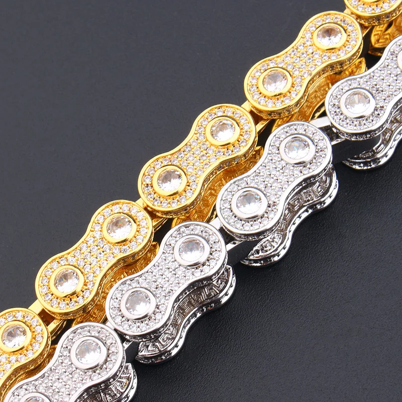 Hip Hop Bling Iced Out CZ Stone Bicycle Chain Bracelet For Men Rapper Jewelry Drop Shipping