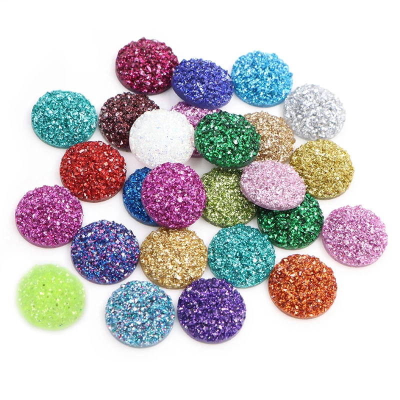 

40pcs 8mm 10mm 12mm Mix Colors Druzy Natural Stone Convex Flatback Resin Cabochons DIY Jewelry Making Accessories Supplies