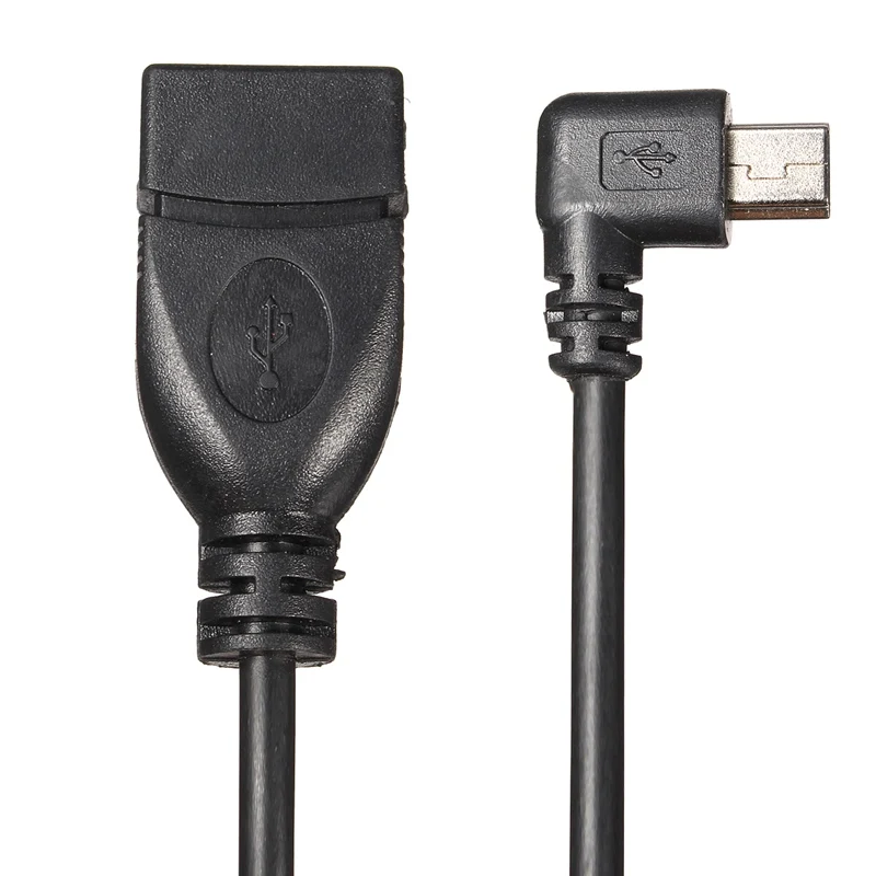 

90 Degrees to the Right Angel USB Mini B Male 5pin to USB One Female Charge Data Sync OTG Cable Left Elbow