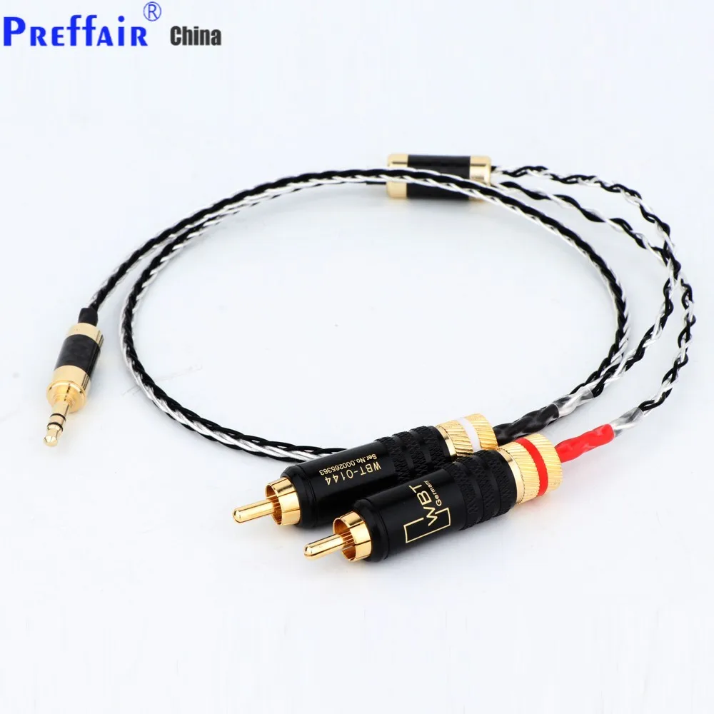 OCC Silver-plate Cable 3.5mm Stereo to 2 RCA Cable Hi-end 3.5mm to Dual RCA for Amplifier Phone Edifer Home Theater DVD