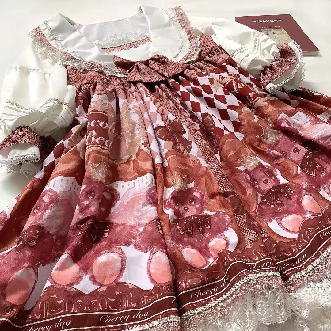 Korona Czekoladowy Niedźwiedź Rozciągliwa tkanina poliestrowa Tkanina do szycia DIY Ręcznie robiony materiał Patchwork sukienka lolita kurtyna