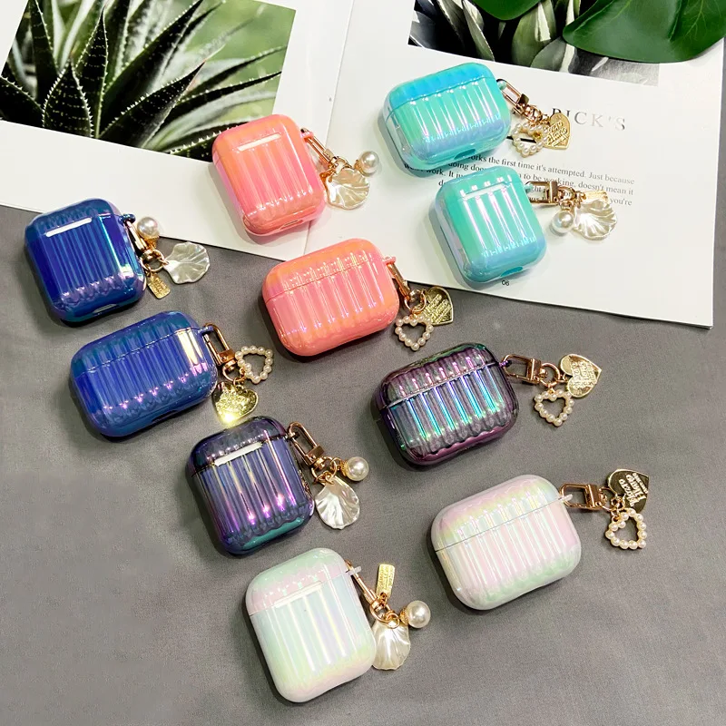 3Dラブパールシェルキーホルダーウォータードロップ,Apple Airpods 1 2 3 Pro用ハードイヤホンケース,ワイヤレスヘッドセットカバー