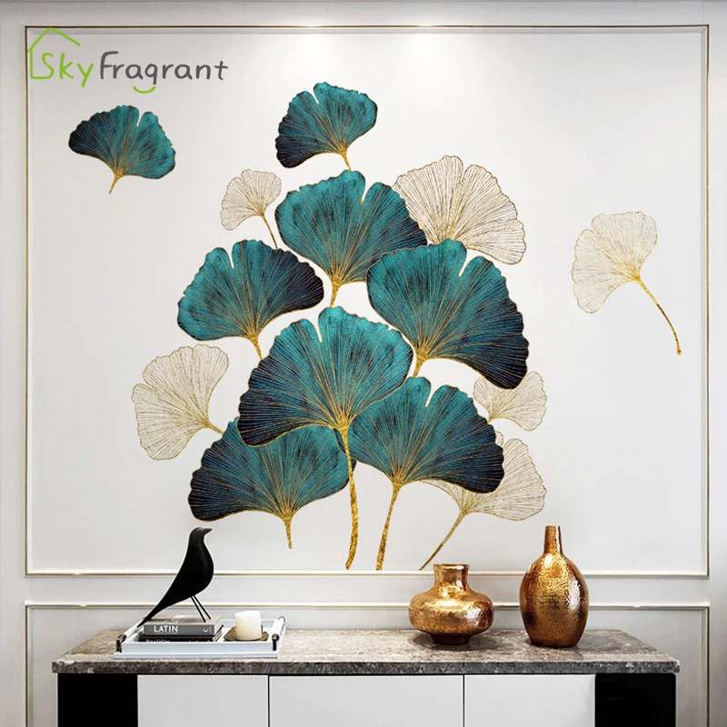 

Nordic Ginkgo Leaf Wall Stickers For Living Rooms Bedroom Background Home Wall Decor Self Adhesive Plants Vinyl Glass Sticker