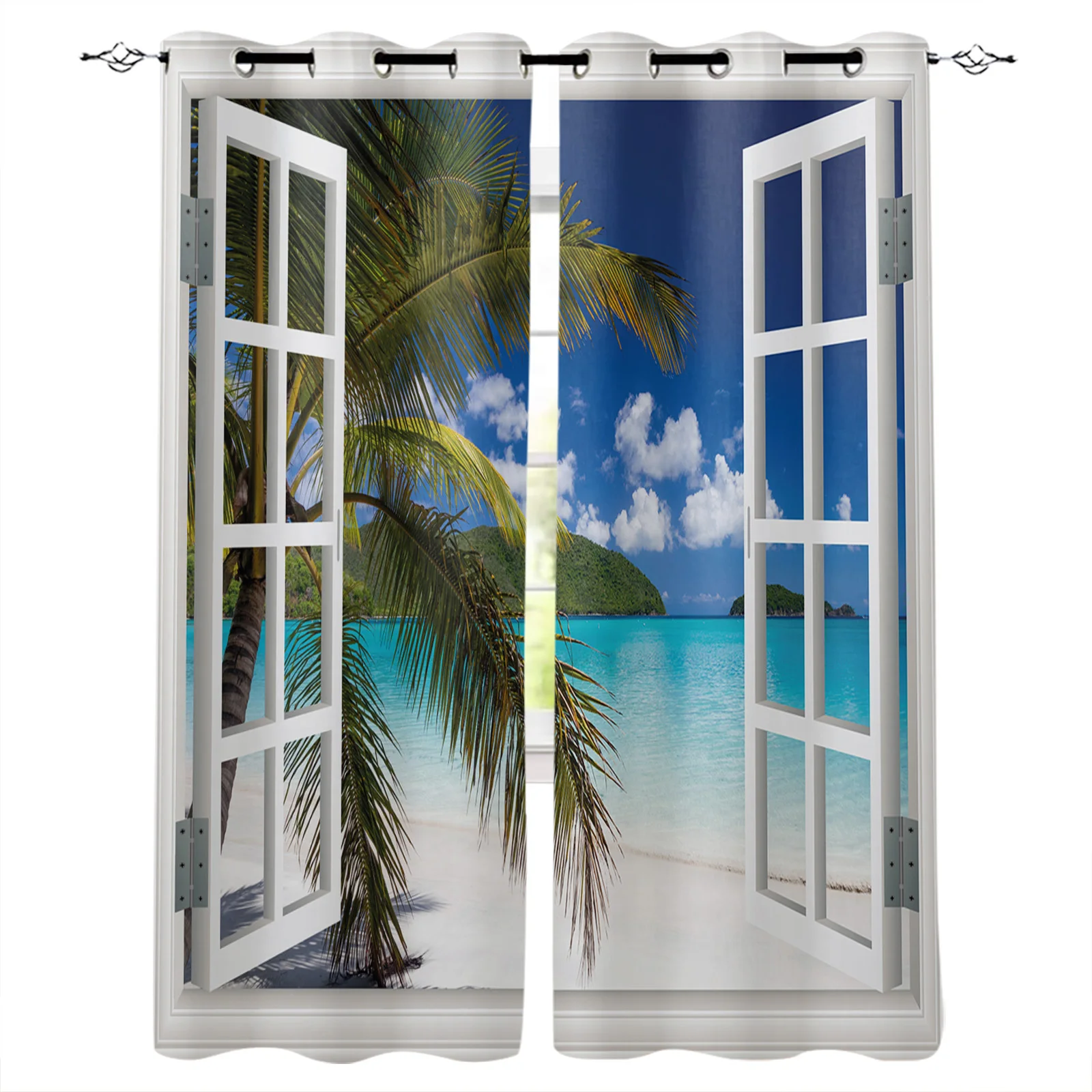 Window Sea View Coconut Tree Beach Blackout Curtains For Living Room Window Curtains For Bedroom Kitchen Curtains Drapes Blinds