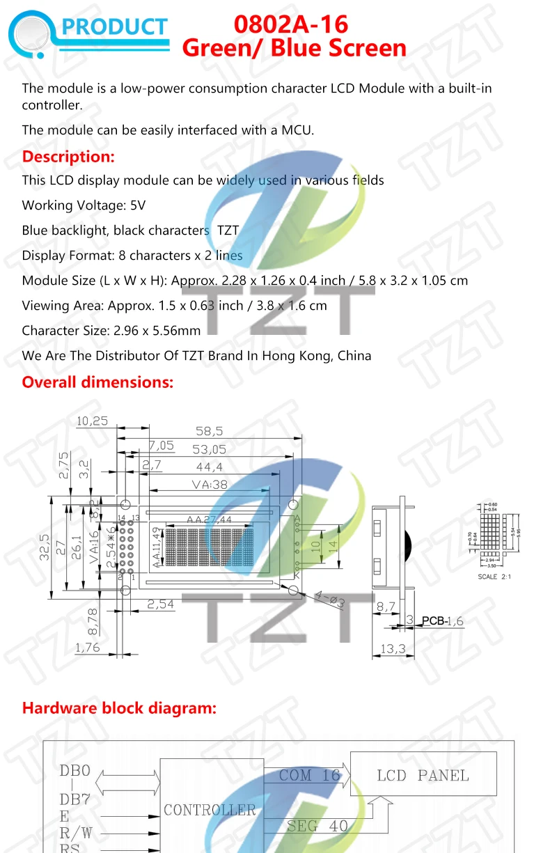 TZT LCD1602 LCD 1602 LCD2004 LCD 2004 LCD12864 LCD0802 Modul Blau Grüner Bildschirm 16x2 20X4 Zeichen LCD-Anzeigemodul HD44780 – Detail 1