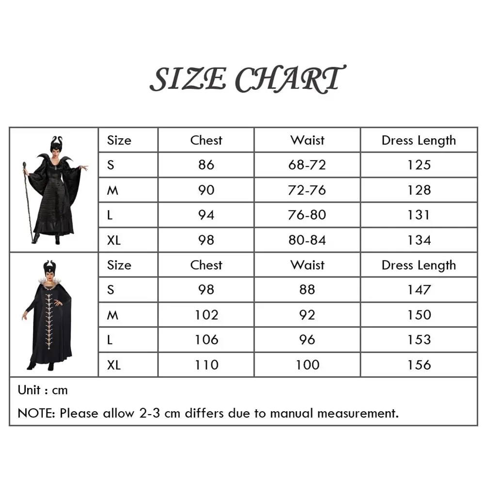 Deluxe Halloween Black Queen Cosplay Costume Women Witch Gown with Horns Hat Carnival Easter Purim Fancy Dress