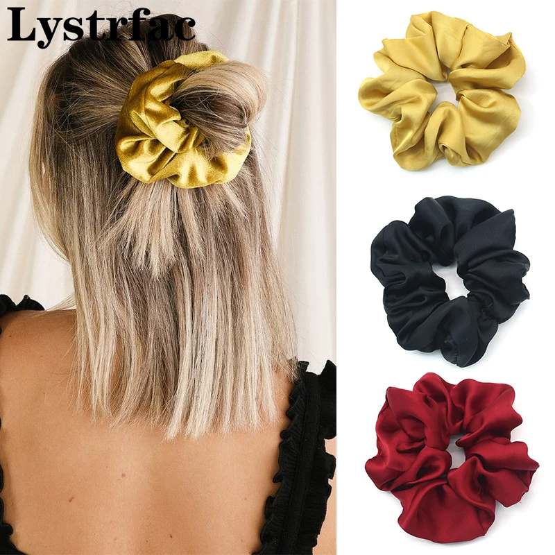 Lystrfac Solid Color Slik Scrunchies Women Ponytail Holder Rubber Bands Female Elastic Hairbands Hair Tie Hair Accessories