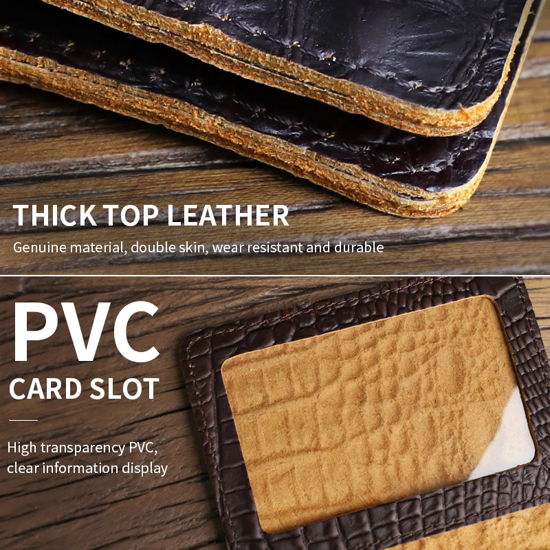 Retro Crocodile Pattern Card Holder Handmade Genuine Leather Credit Card Case Driver License Slot Wallet Purse Pouch Men Women