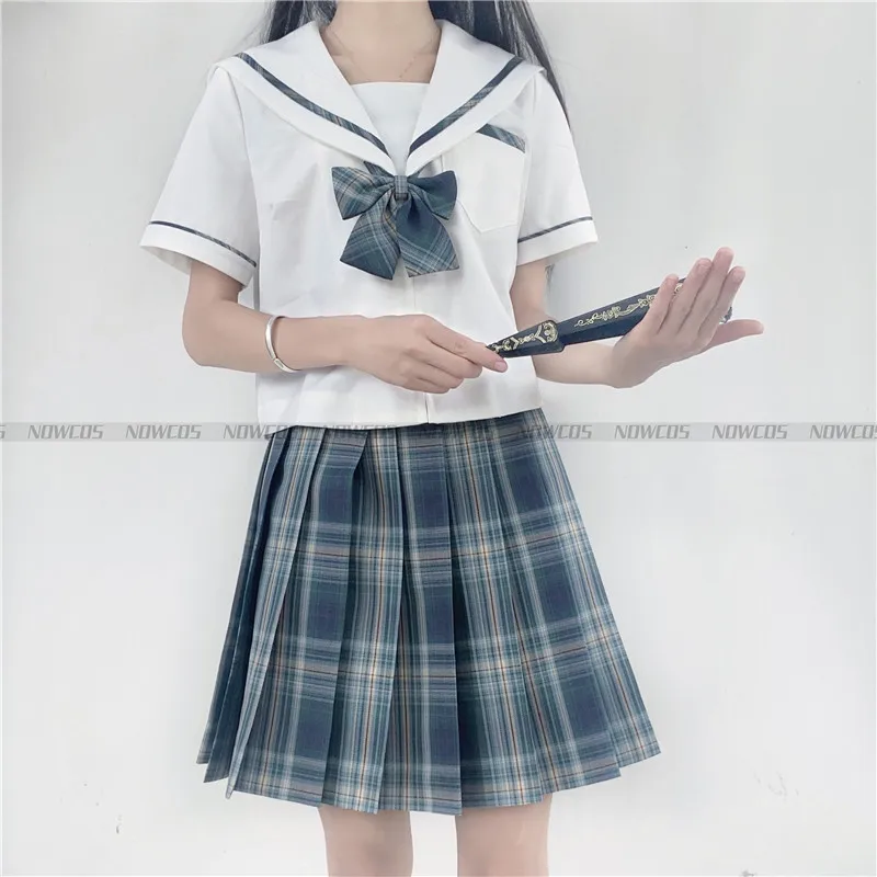 Uniforme JK Formal para estudiantes, faldas a cuadros de cintura alta, vestido plisado de verano, [letra del bosque]