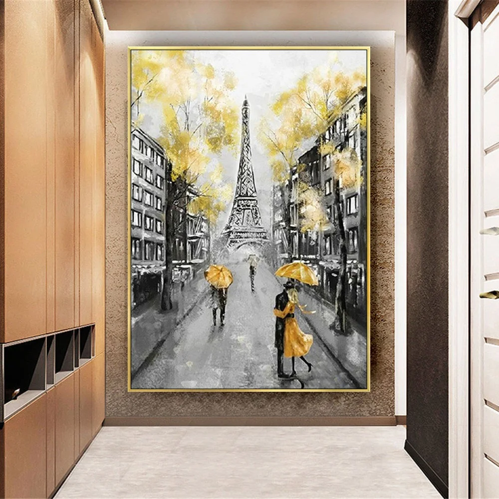 Eiffel Tower Picture 100% Hand-Painted Paris Street Oil Painting On Canvas For Living Room Home Decoration Art Gift Exhibits