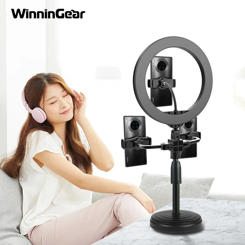 26cm led anel de luz suporte com 2 telefone titular para transmissão ao vivo youtube tiktok selfie vara fotografia estúdio acessórios