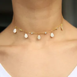 2024 New Fashion Women Girl Charm 925 Sterling Silver Jewelry Micro Pave Sparing Bling Tear Water Drop Cz Stone Choker Necklaces