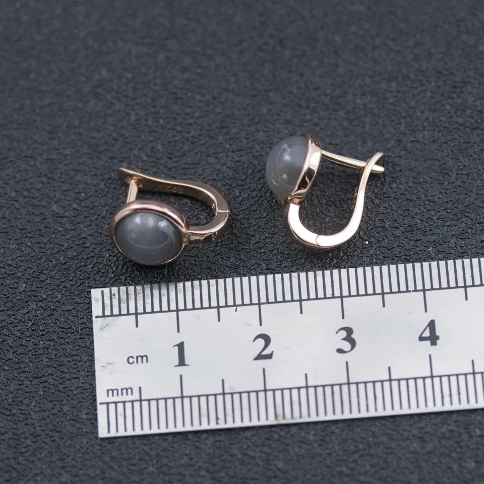 Anzogems natural grey moonstone earrings 925 sterling silver round 8.0mm gemstone fine jewelry for women girl clasp stud earring