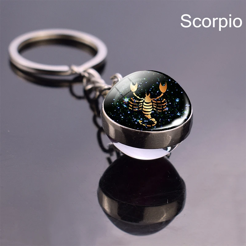 12 Zodiac Sign Virgo Libra Scorpio Aries Taurus Constellations Glass Ball Key Chains Keyrings For Men Women Birthday Gift