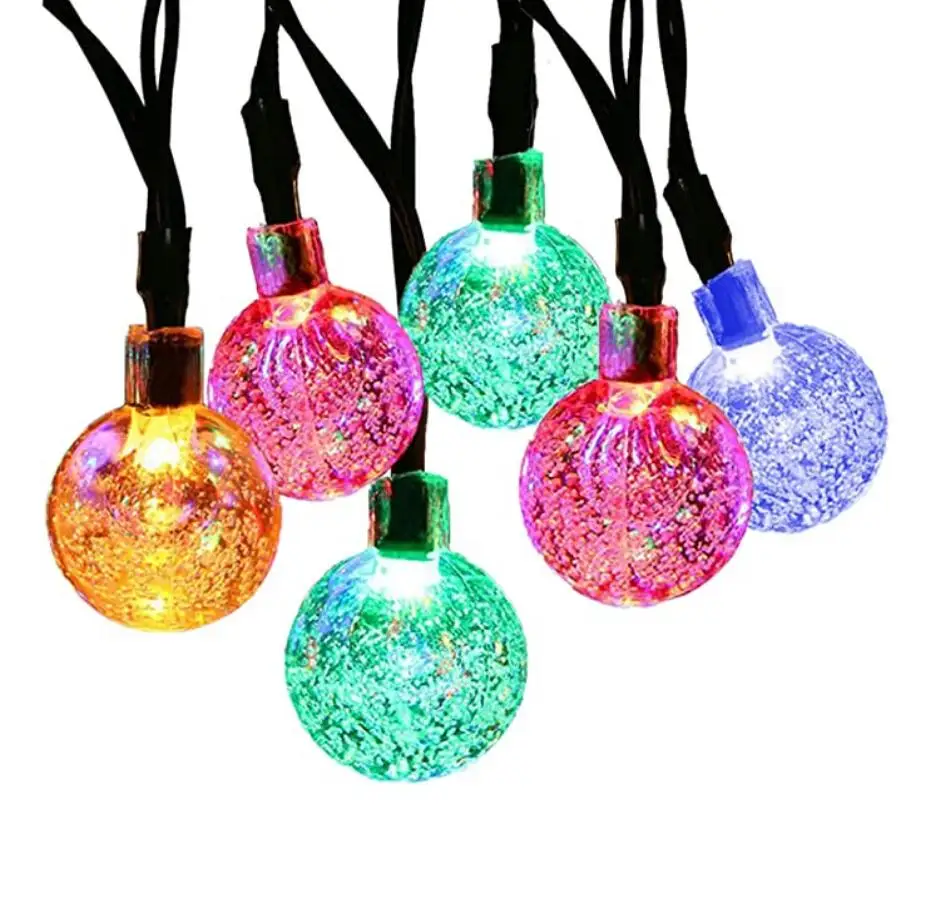 Solar String Light 20ft 30 LED Crystal Ball Waterproof String Lights  Powered Lighting for 8 Modes Lighting Christmas Decoratio