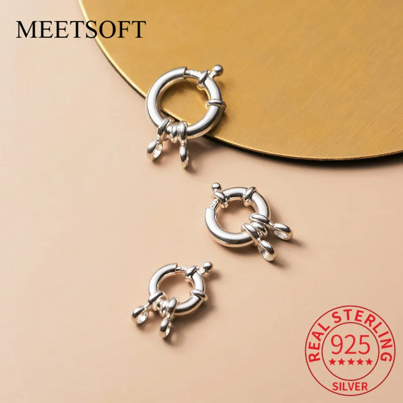 MEETSOFT Trendy 925 Sterling Silver Round Connection buckle Charms of DIY Handmade Necklace Bracelet Jewelry wholesale Accessory