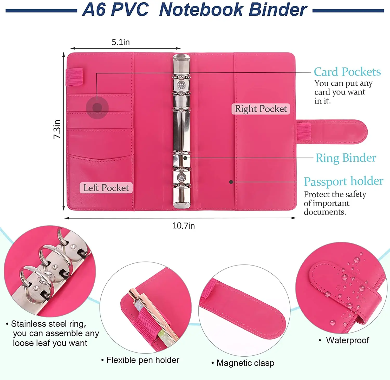 A6 Binder Budget Cash Envelopes Organizer System,12 Expense Budget Sheets, 8 Zipper Binder Pockets, for Saving Money Planner