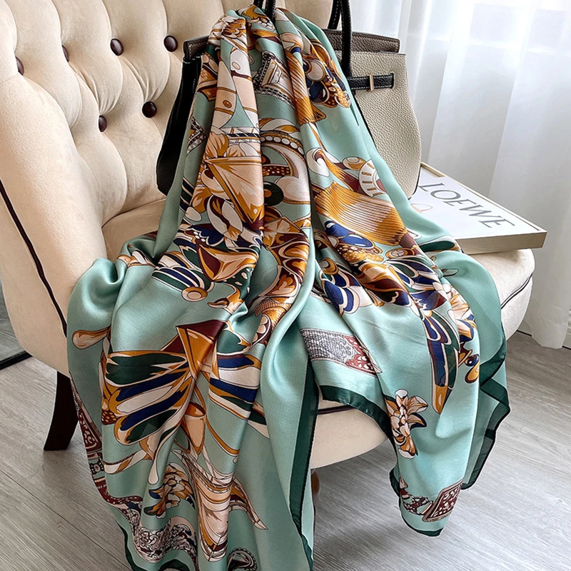 180*90cm Luxury Brand New Summer Women Silk Scarf Beach Hijab Shawl Wrap Female Foulard Europe Designer Bandanna chiffon muffler