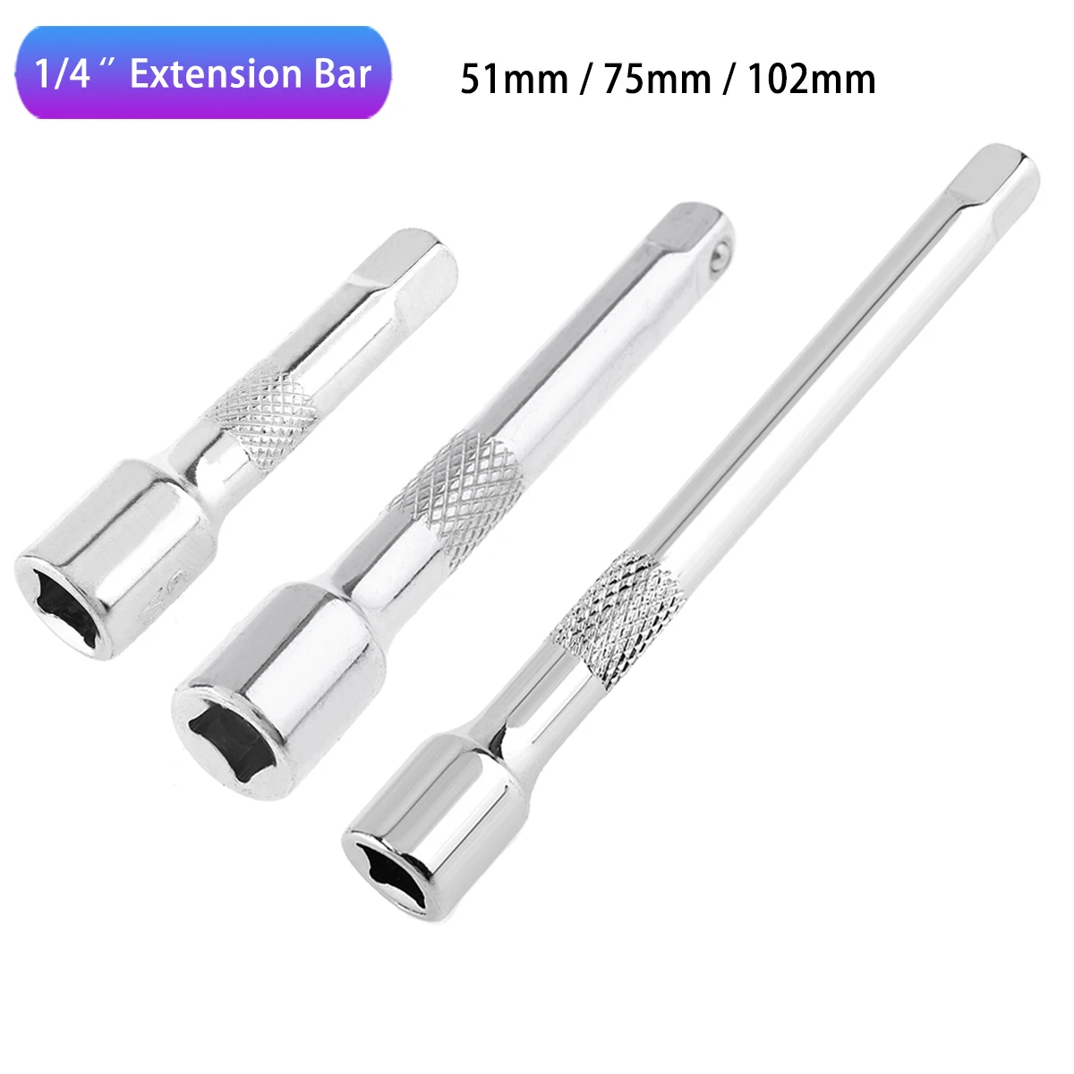 1pcs 1/4 Inch Chromed Steel Extension Bar Socket Wrench 51MM 75MM 102MM Drive Ratchet Socket Wrench Power Drill Adapter