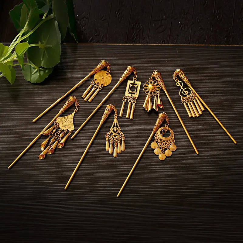 2020 Women\'s Vintage Gold Color Hair Jewelry Bohemia Hair Sticks Summer Ethnic Hairpin Wedding Jewelry