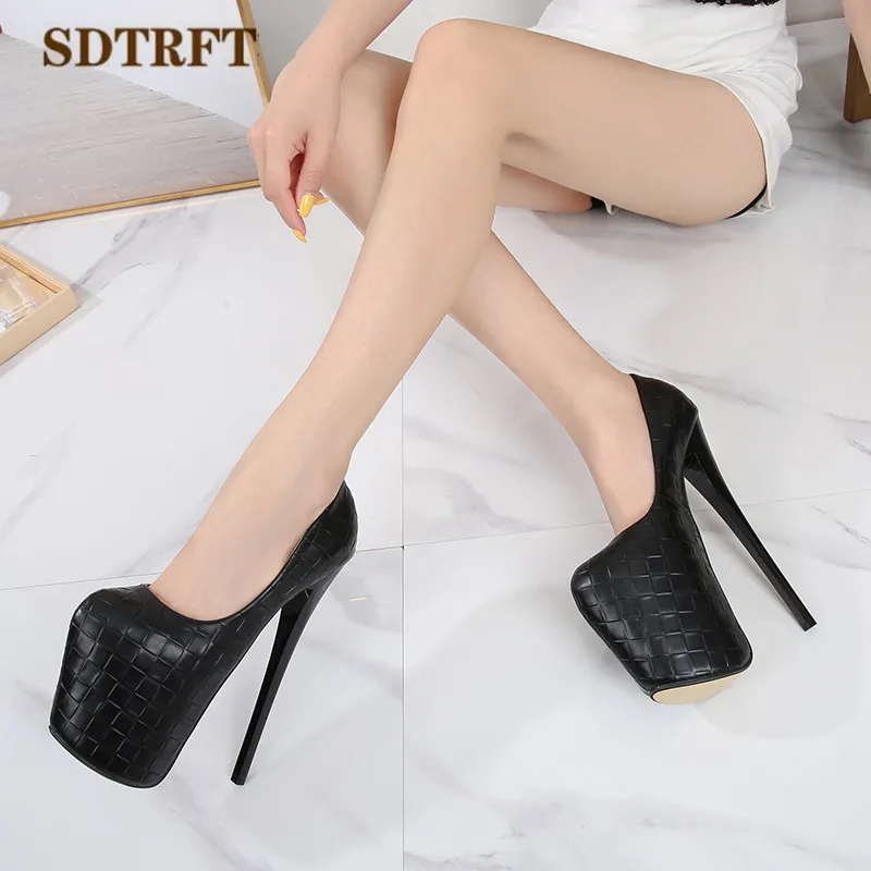 SDTRFT Crossdresser Shoes Woman Platforms 20cm Thin High Heels Sexy Round Toe Club Pumps Ladies Wedding Stiletto Plus size:34-50