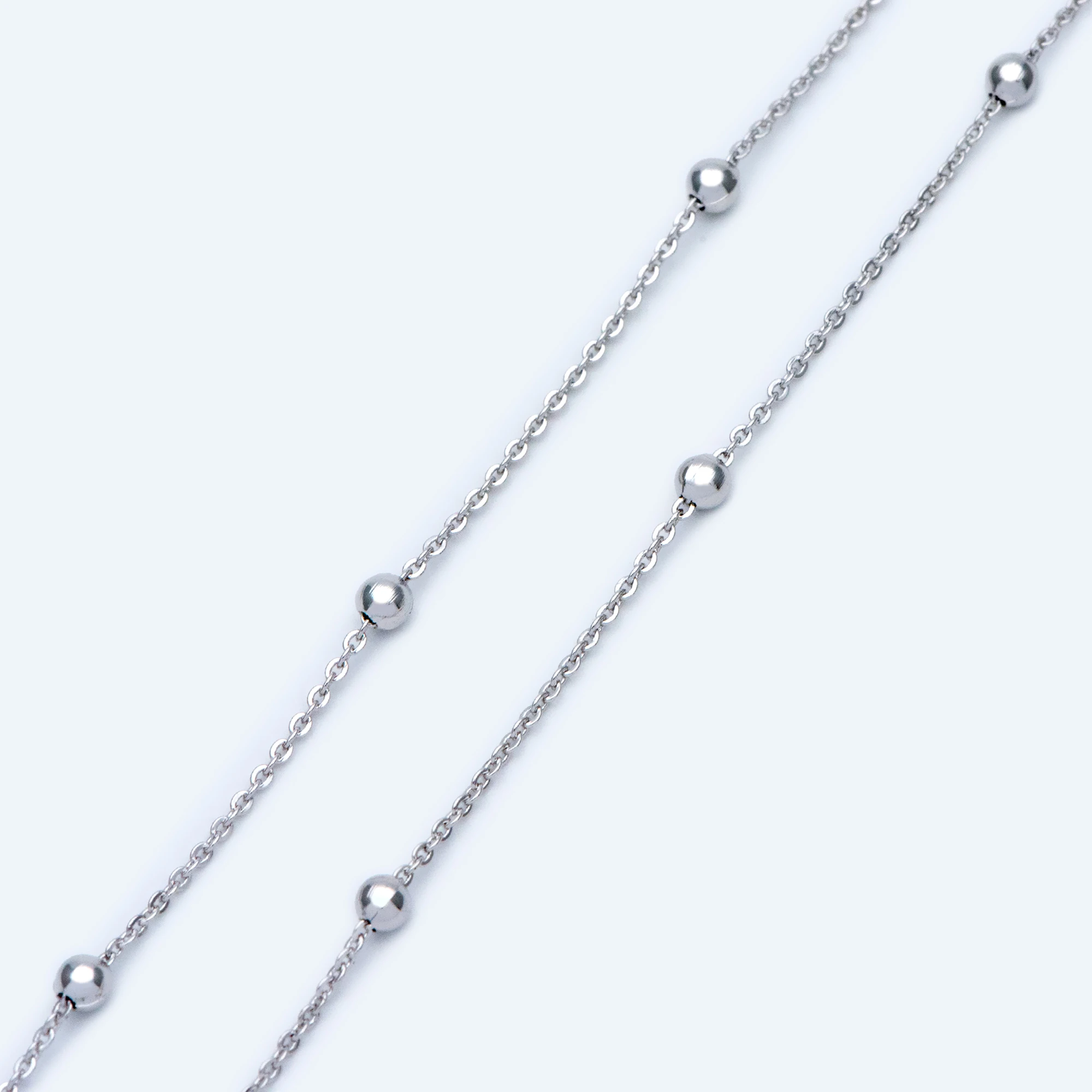 

Silver tone Satellite Chains, Rhodium plated Brass Beaded Cable Chain For Necklaces Bracelets DIY Jewelry Making (#LK-225-2)