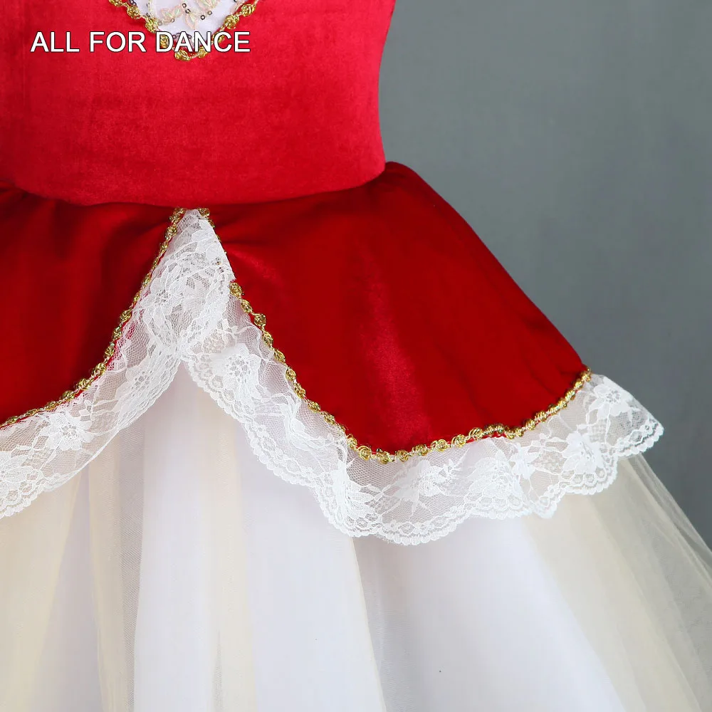 21019 الفتيات راقصة الباليه زي خارج الكتف طويل الباليه الرقص تنورات قصيرة الأحمر المخملية صد رومانسية توتو تنورة #6