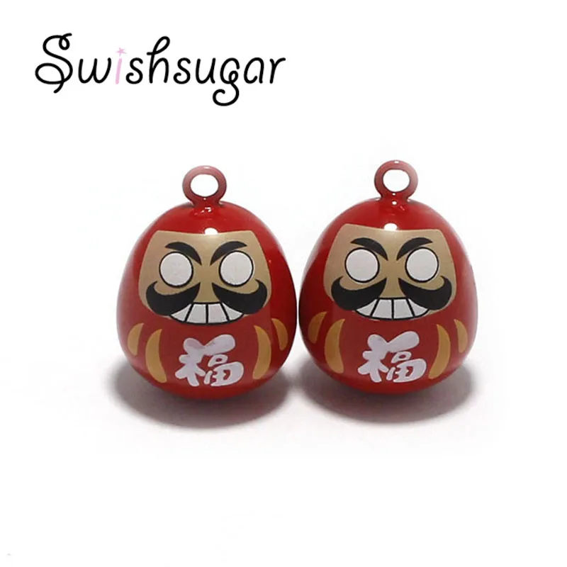 Japanese Daruma Doll Wishing Jingle Bells Good Luck Close Charms Necklace Pendant Accessories Jewelry Craft Findings