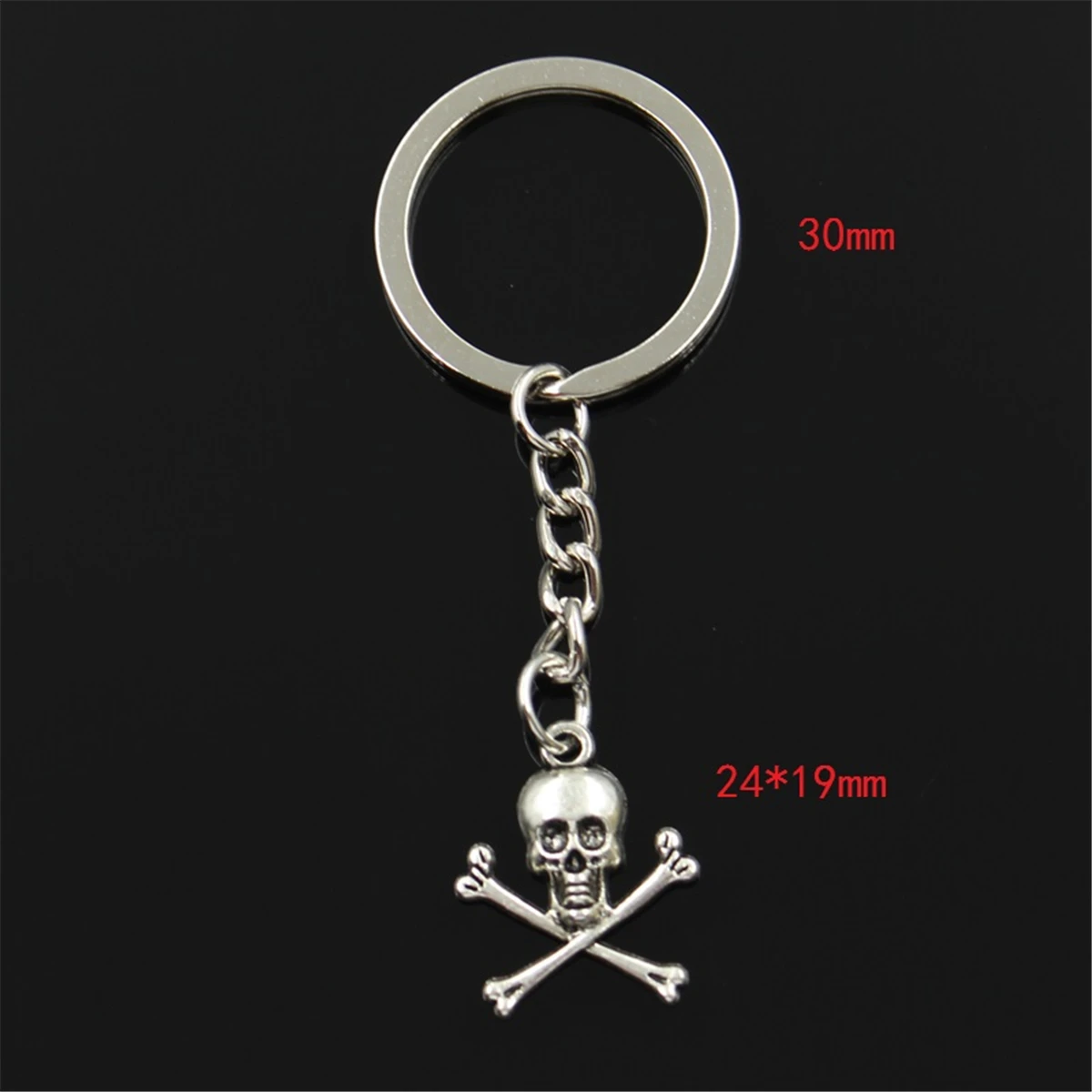 Fashion Keychain 24x19mm Skull Skeleton Bone Dangerous Sign Silver Color Pendants DIY Men Jewelry Car Key Chain Ring Gift