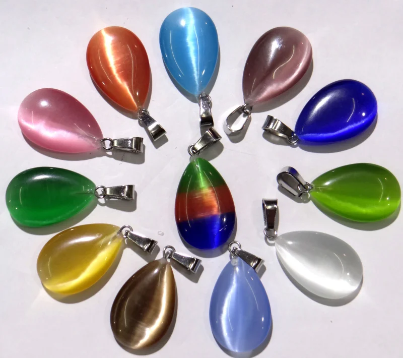 천연 석재 눈물 사금석 석영 크리스탈 호랑이 눈 고양이 눈 펜던트, diy 쥬얼리 제작 목걸이 액세서리 12 개