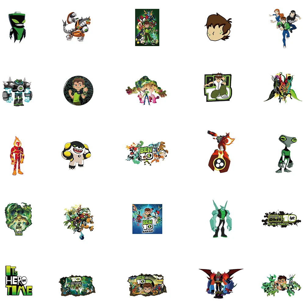 50pcs Cartoon Ben 10 Dinosaur Boy Stickers DIY Luggage Laptop Bicycle Skateboard Waterproof PVC Graffiti Children\'s Toy Stickers