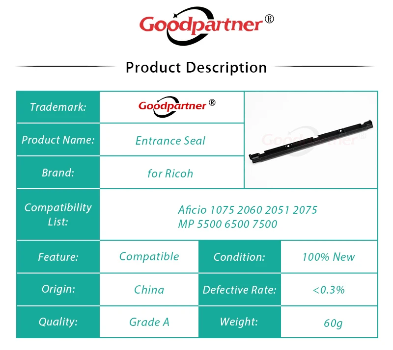 5X B110-3091 B065-3091 Developer Entrance Seal for Ricoh 1060 1065 2060 1075 2075 2051 MP 5500 6000 7000 7500 8000 9001 7502