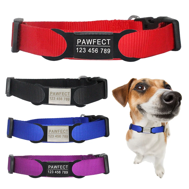 Personalized Customized ID Nylon Dog Collars Free Engraving Adjustable Pet Name Collar for Medium Necklace
